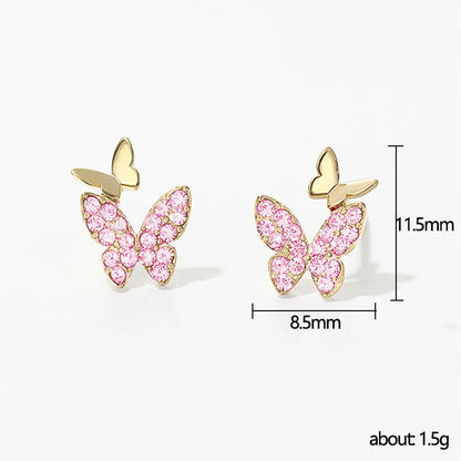 Fashion Butterfly Copper Inlay Rhinestones Ear Studs 1 Pair