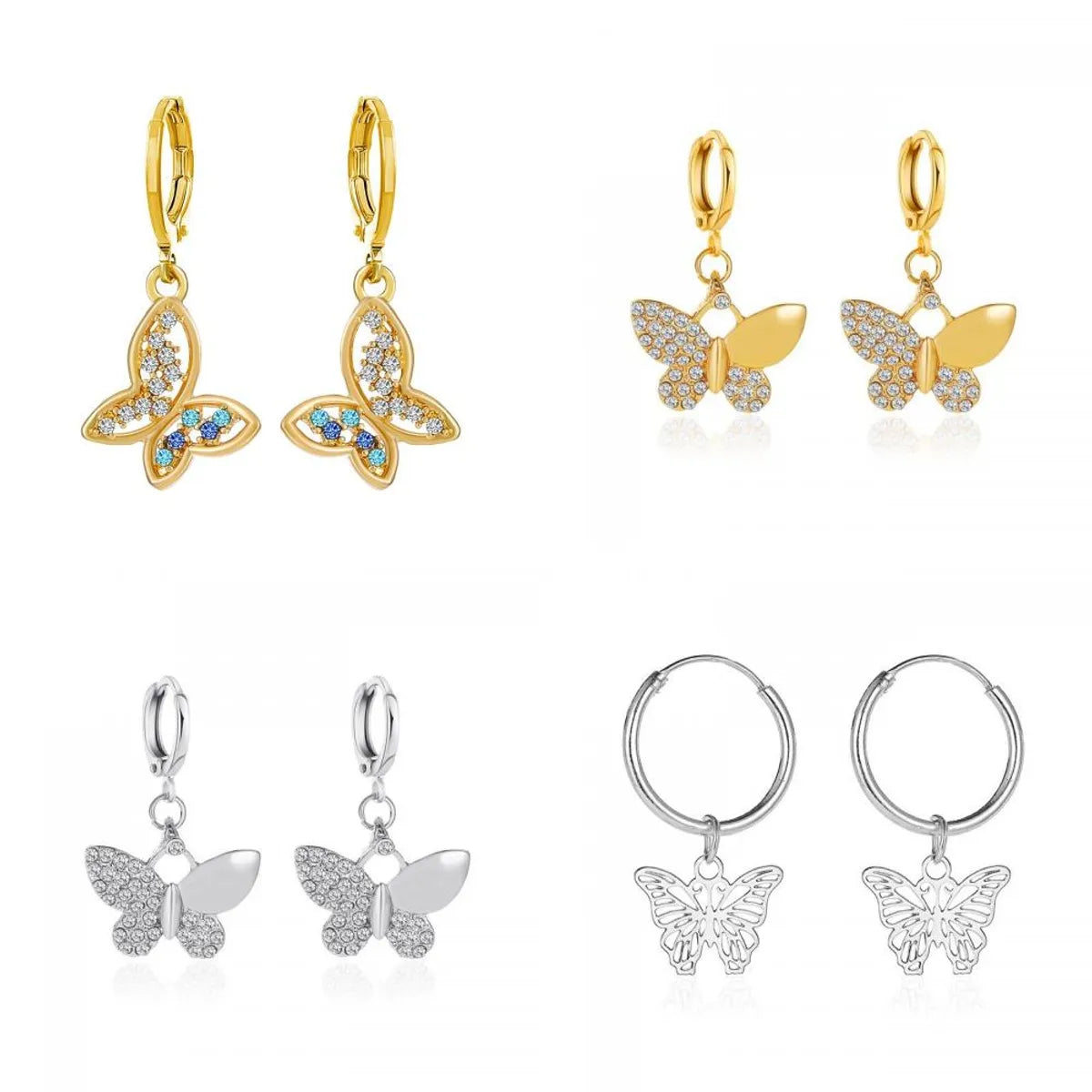 Fashion Butterfly Copper Inlay Zircon Drop Earrings 1 Pair