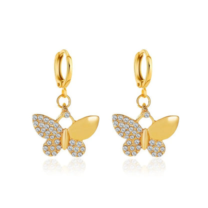 Fashion Butterfly Copper Inlay Zircon Drop Earrings 1 Pair