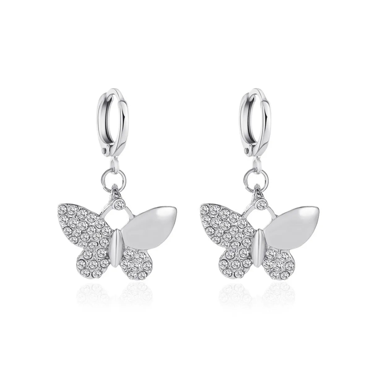 Fashion Butterfly Copper Inlay Zircon Drop Earrings 1 Pair