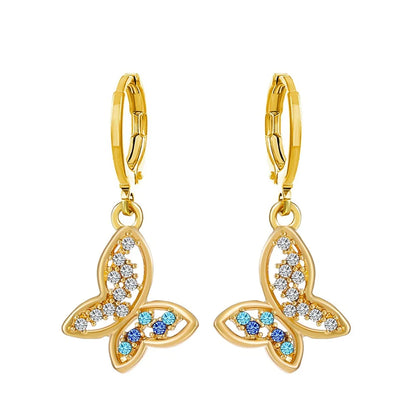 Fashion Butterfly Copper Inlay Zircon Drop Earrings 1 Pair