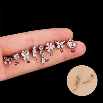 1 Piece Ear Cartilage Rings & Studs Fashion Butterfly 316 Stainless Steel  Copper Inlay Zircon