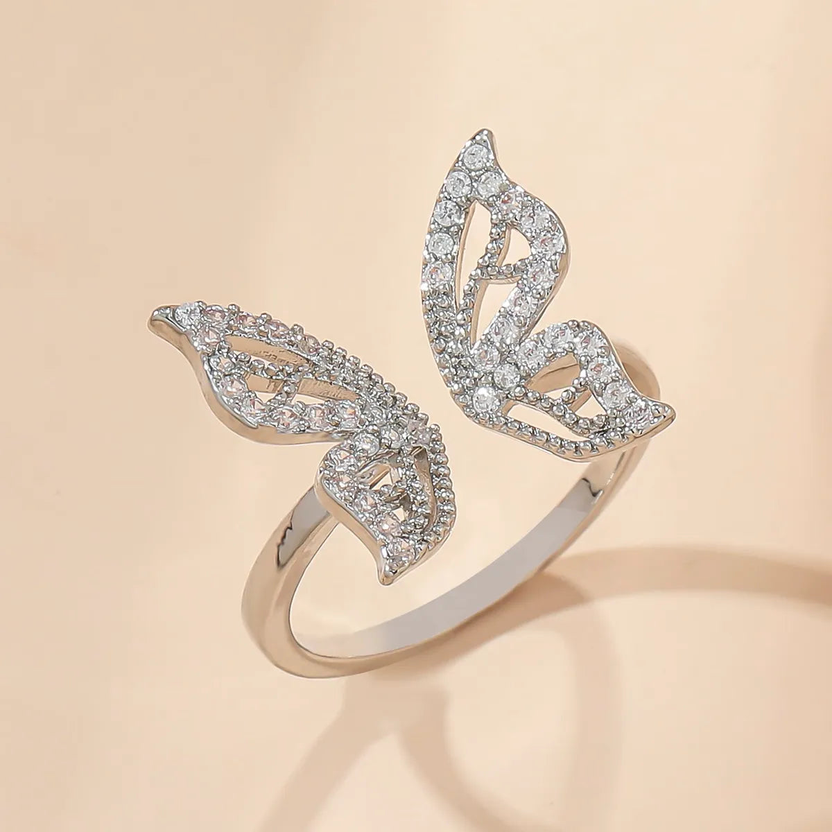 Fashion Butterfly Copper Inlay Zircon Open Ring 1 Piece