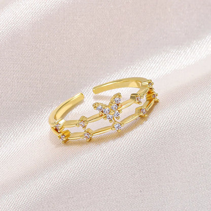 Fashion Butterfly Copper Zircon Open Ring In Bulk