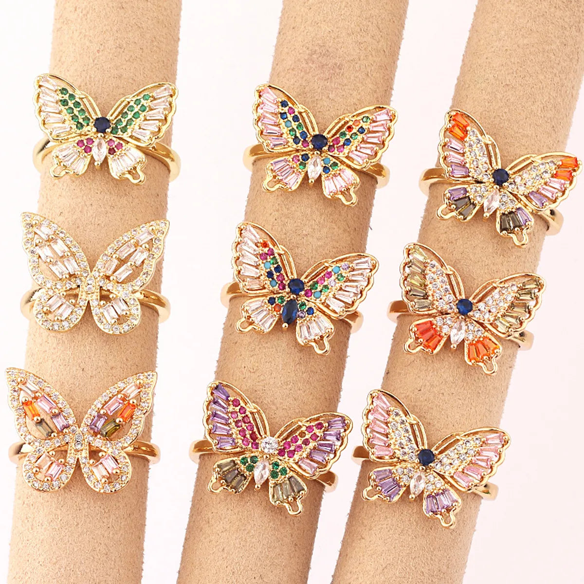 Fashion Butterfly Copper Open Ring Inlay Zircon Copper Rings