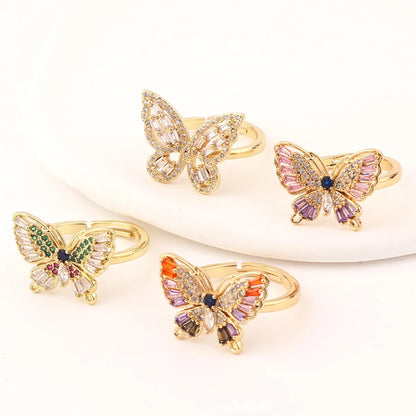 Fashion Butterfly Copper Open Ring Inlay Zircon Copper Rings