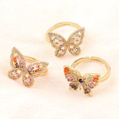 Fashion Butterfly Copper Open Ring Inlay Zircon Copper Rings