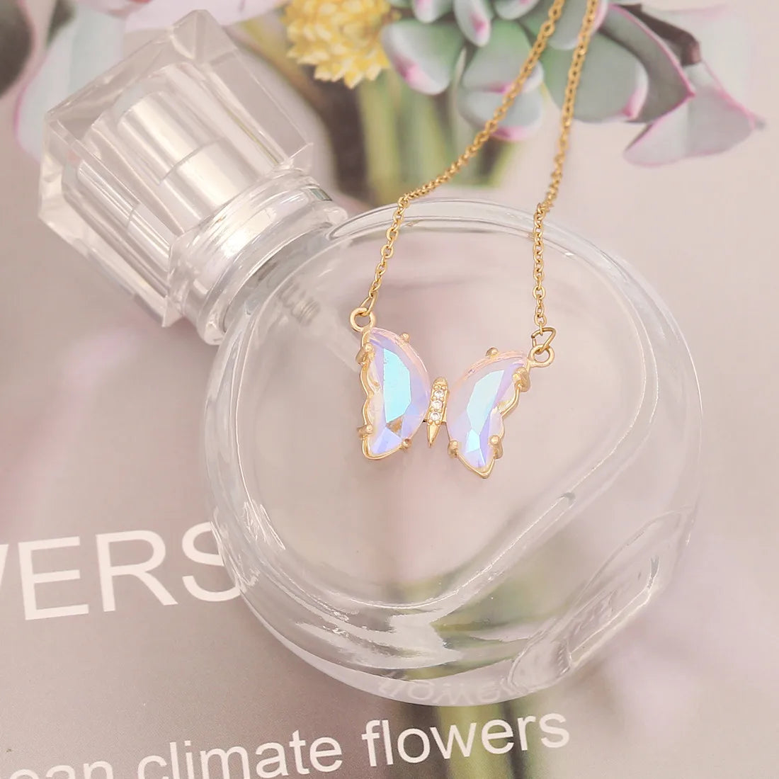 1 Piece Fashion Butterfly Copper Plating Inlay Glass Pendant Necklace