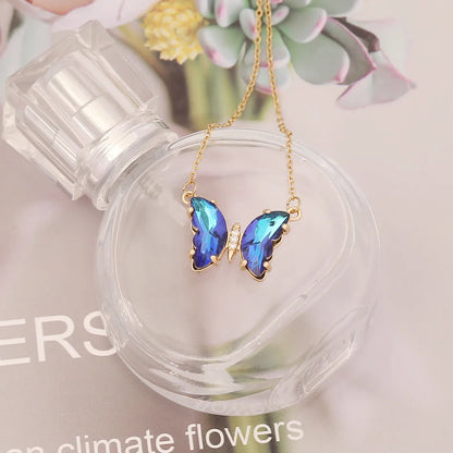 1 Piece Fashion Butterfly Copper Plating Inlay Glass Pendant Necklace