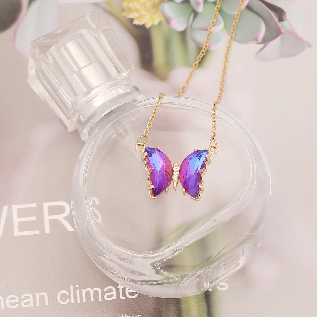 1 Piece Fashion Butterfly Copper Plating Inlay Glass Pendant Necklace