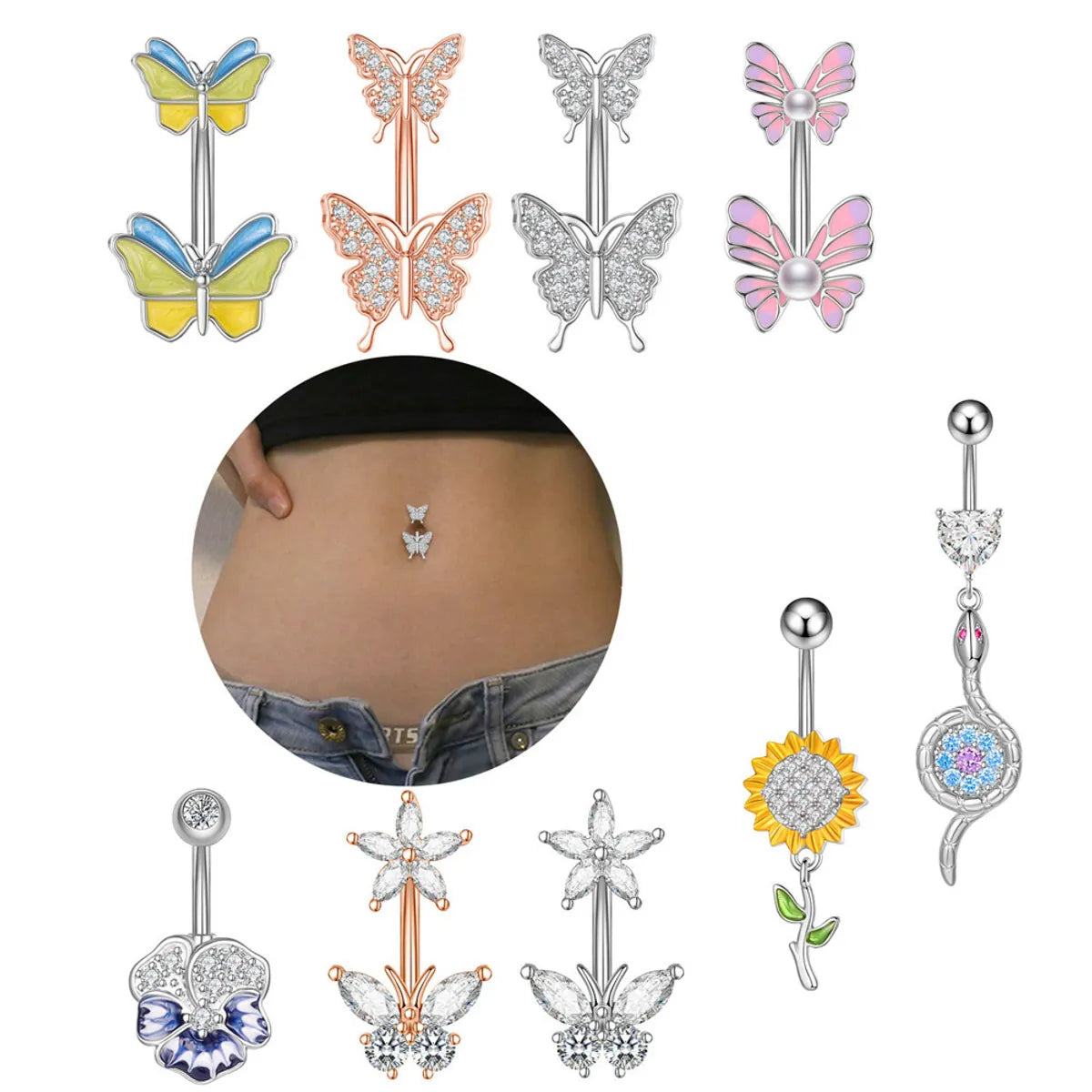 Fashion Butterfly Copper Plating Zircon Belly Ring