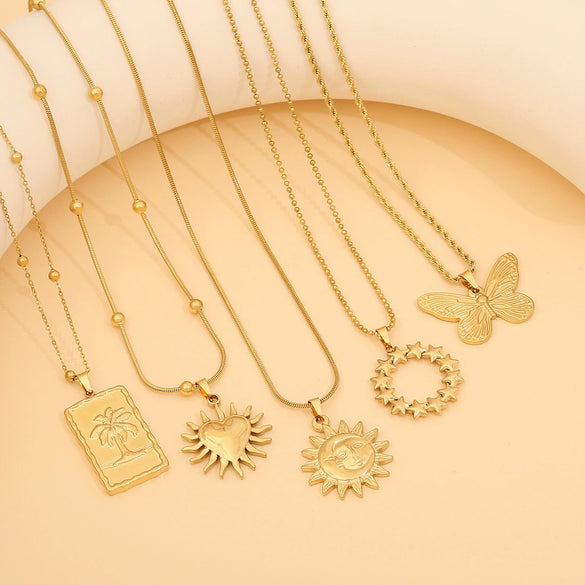 Fashion Butterfly Flower Heart Shape Stainless Steel Pendant Necklace