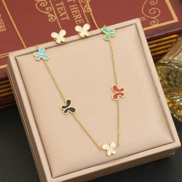 Fashion Butterfly Insect Pattern Stainless Steel Clavicle Chain Necklace Suit With Electroplating Treatment