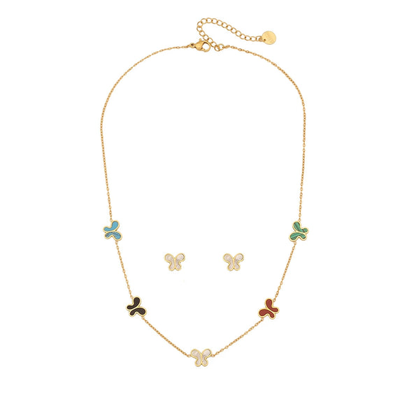 Fashion Butterfly Insect Pattern Stainless Steel Clavicle Chain Necklace Suit With Electroplating Treatment