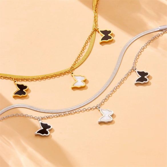 Fashion Butterfly Shell Stainless Steel Goldplated Doublelayered Chain Bracelet For Women