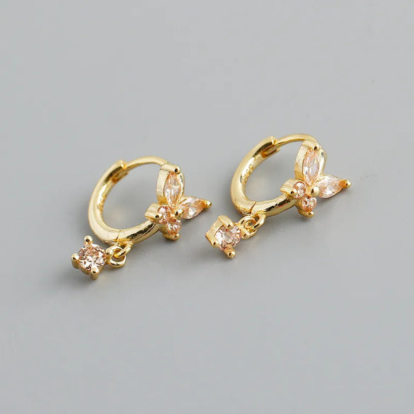 Fashion Butterfly Silver Inlay Zircon Drop Earrings 1 Pair