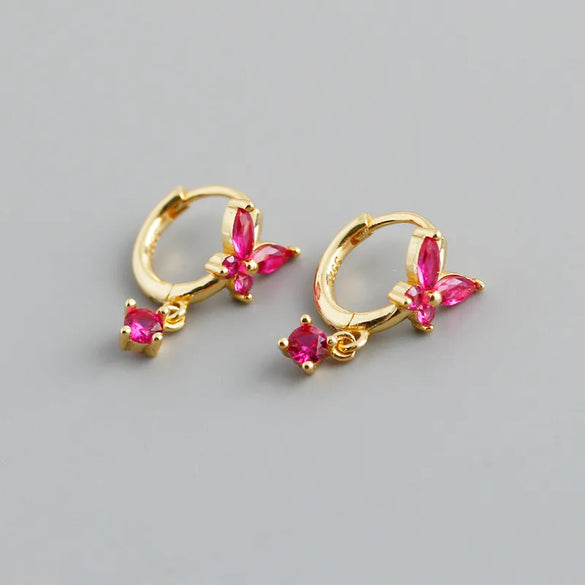 Fashion Butterfly Silver Inlay Zircon Drop Earrings 1 Pair