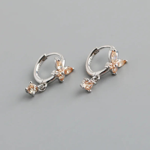 Fashion Butterfly Silver Inlay Zircon Drop Earrings 1 Pair