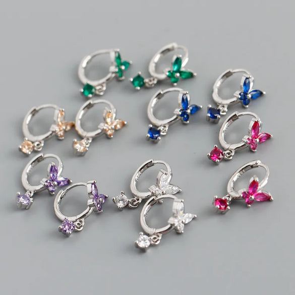Fashion Butterfly Silver Inlay Zircon Drop Earrings 1 Pair
