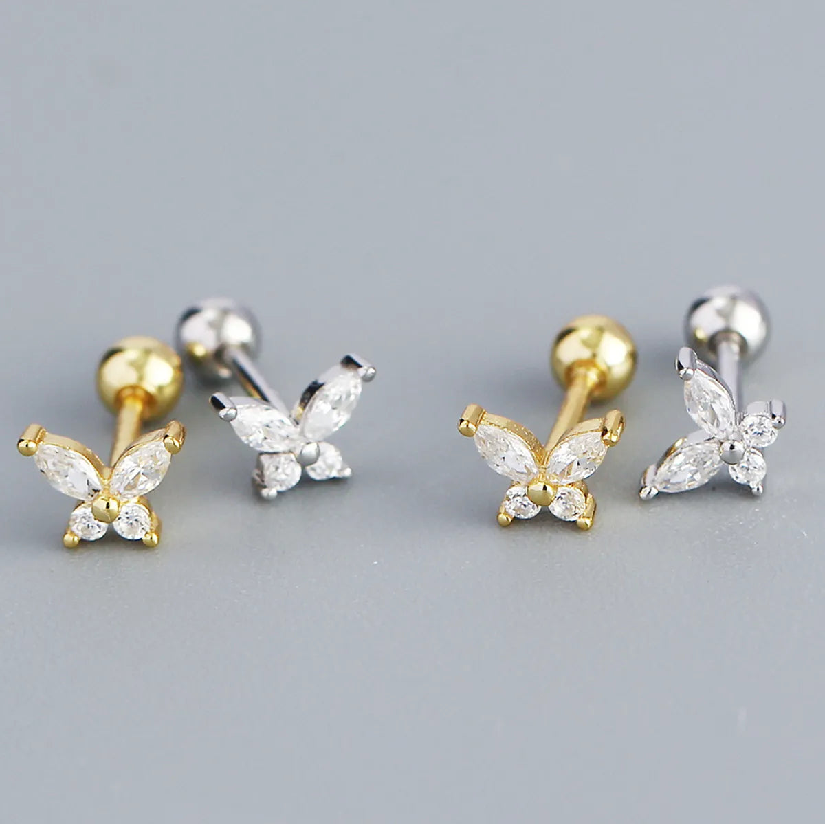 Fashion Butterfly Silver Inlay Zircon Ear Studs 1 Pair