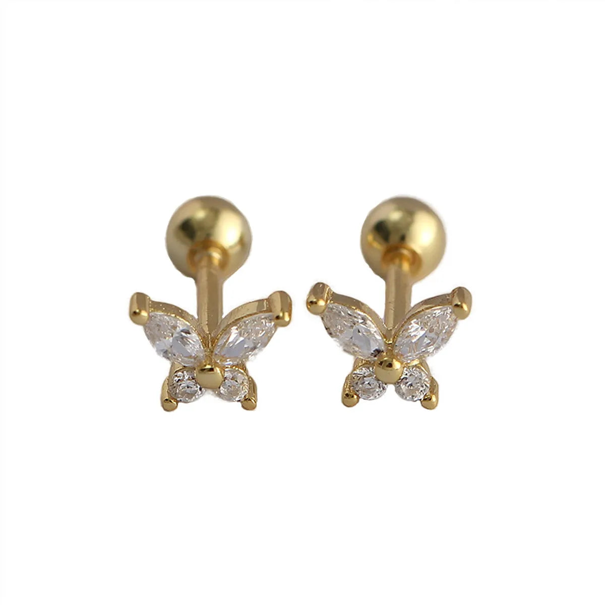 Fashion Butterfly Silver Inlay Zircon Ear Studs 1 Pair