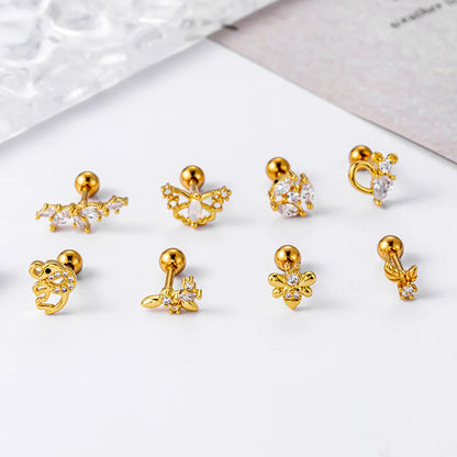 Fashion Butterfly Stainless Steel Copper Plating Inlay Zircon Ear Studs 1 Piece