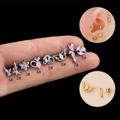 Fashion Butterfly Stainless Steel Copper Plating Inlay Zircon Ear Studs 1 Piece