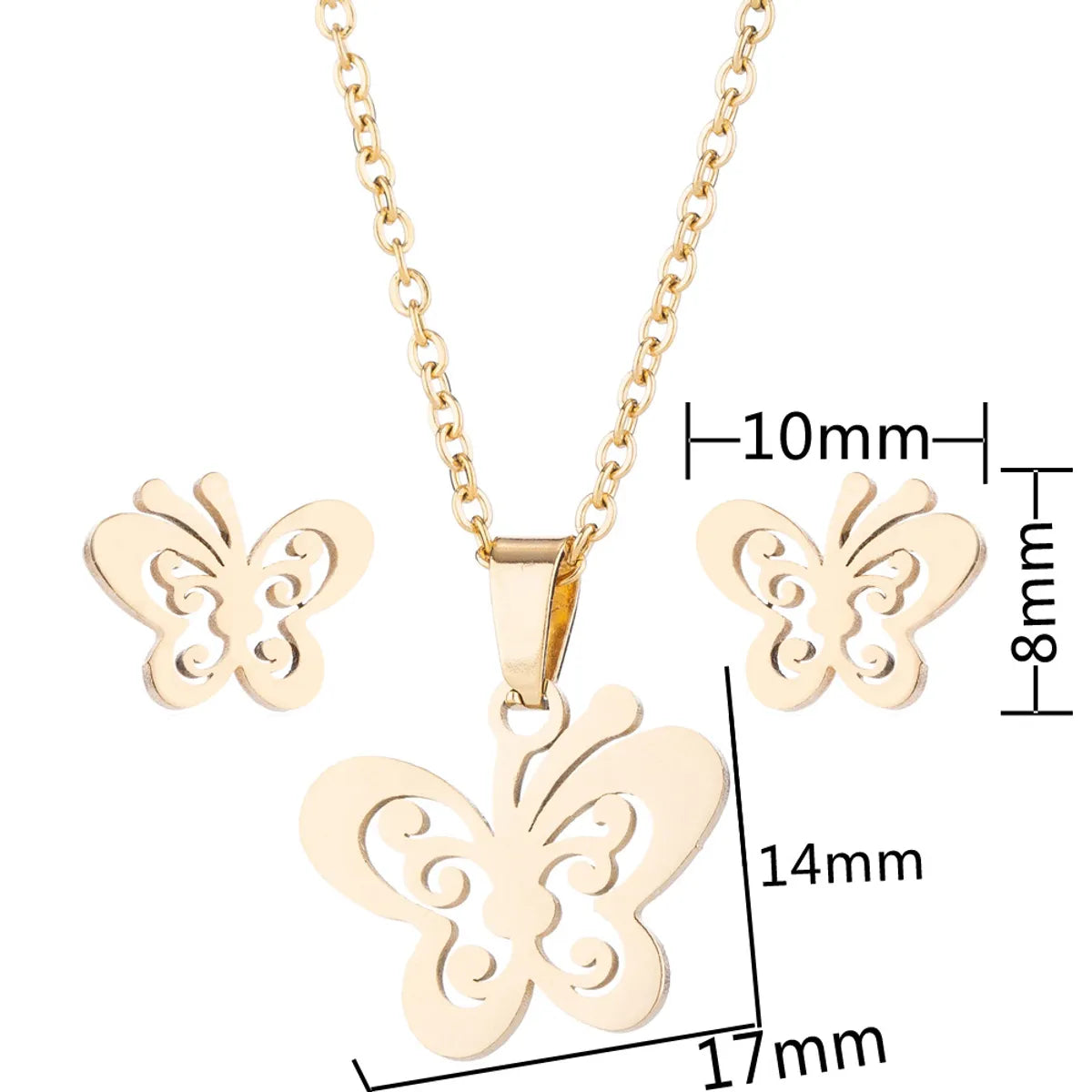 Fashion Butterfly Stainless Steel Hollow Out Jewelry Set 1 Set