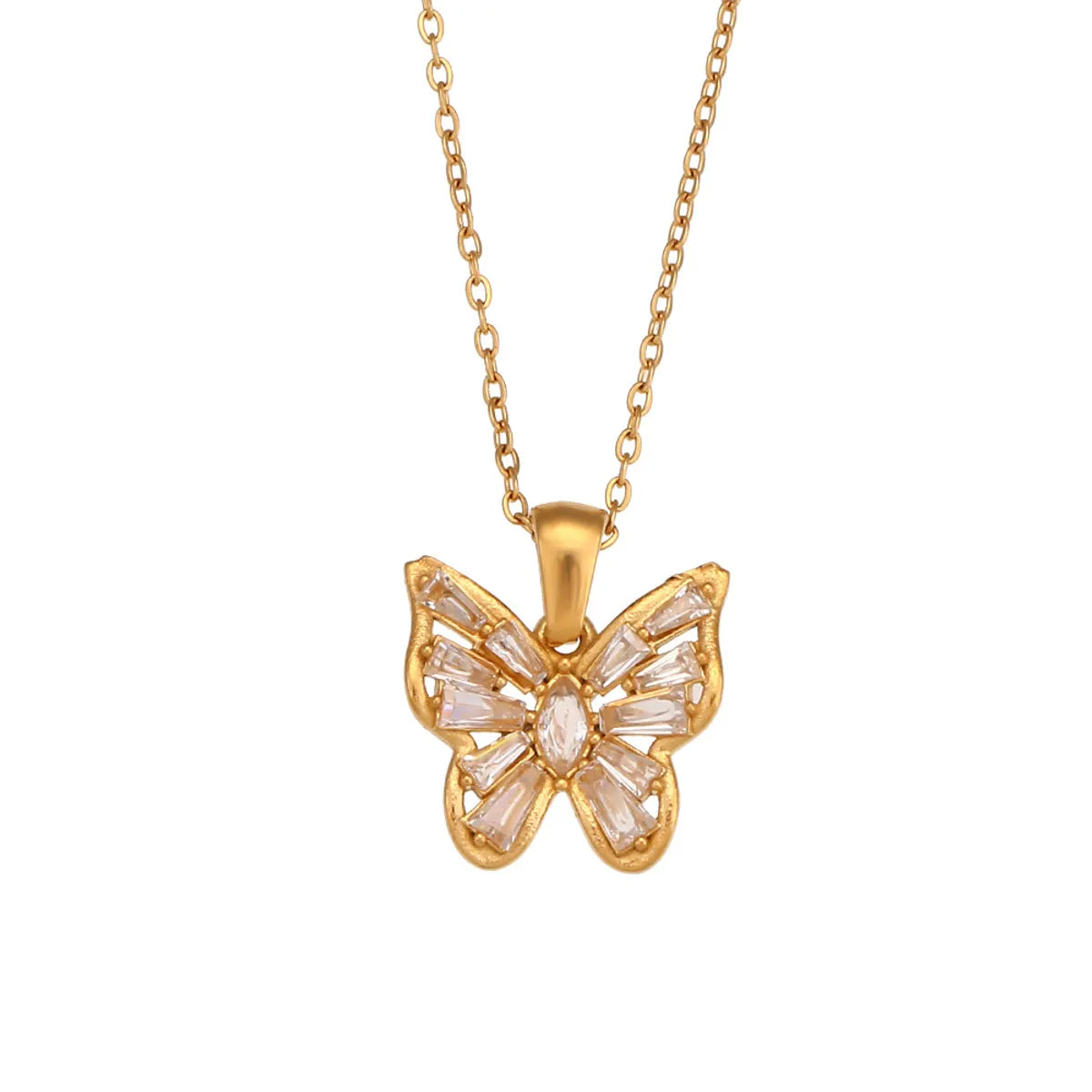 Wholesale Jewelry Fashion Butterfly 304 Stainless Steel Zircon 18K Gold Plated Plating Inlay Necklace