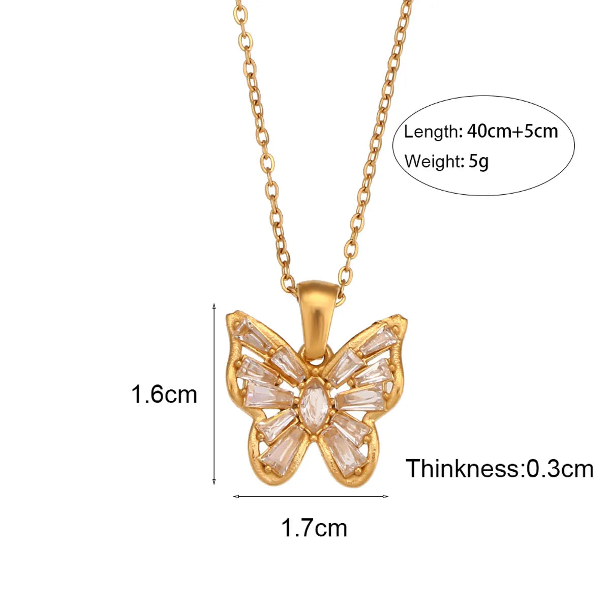 Wholesale Jewelry Fashion Butterfly 304 Stainless Steel Zircon 18K Gold Plated Plating Inlay Necklace