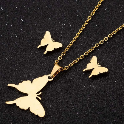 Wholesale Jewelry Fashion Butterfly 304 Stainless Steel 18K Gold Plated Plating Jewelry Set