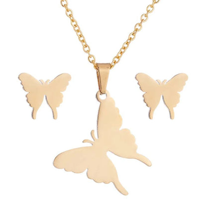 Wholesale Jewelry Fashion Butterfly 304 Stainless Steel 18K Gold Plated Plating Jewelry Set