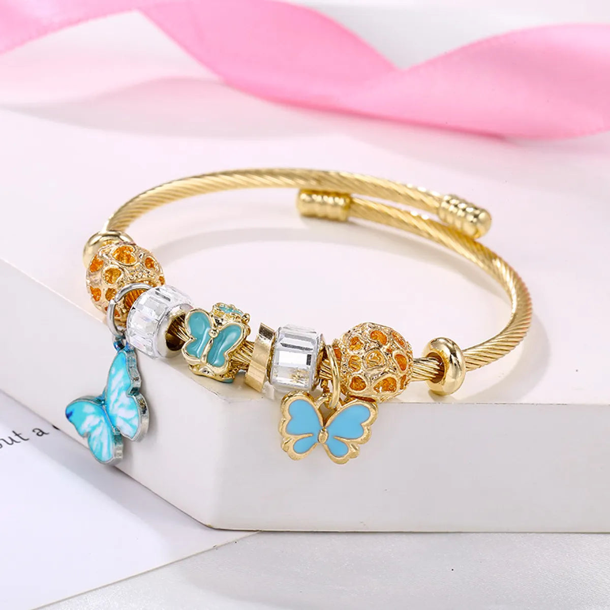 Fashion Butterfly Titanium Steel Bangle Paint Rhinestone Stainless Steel Bracelets