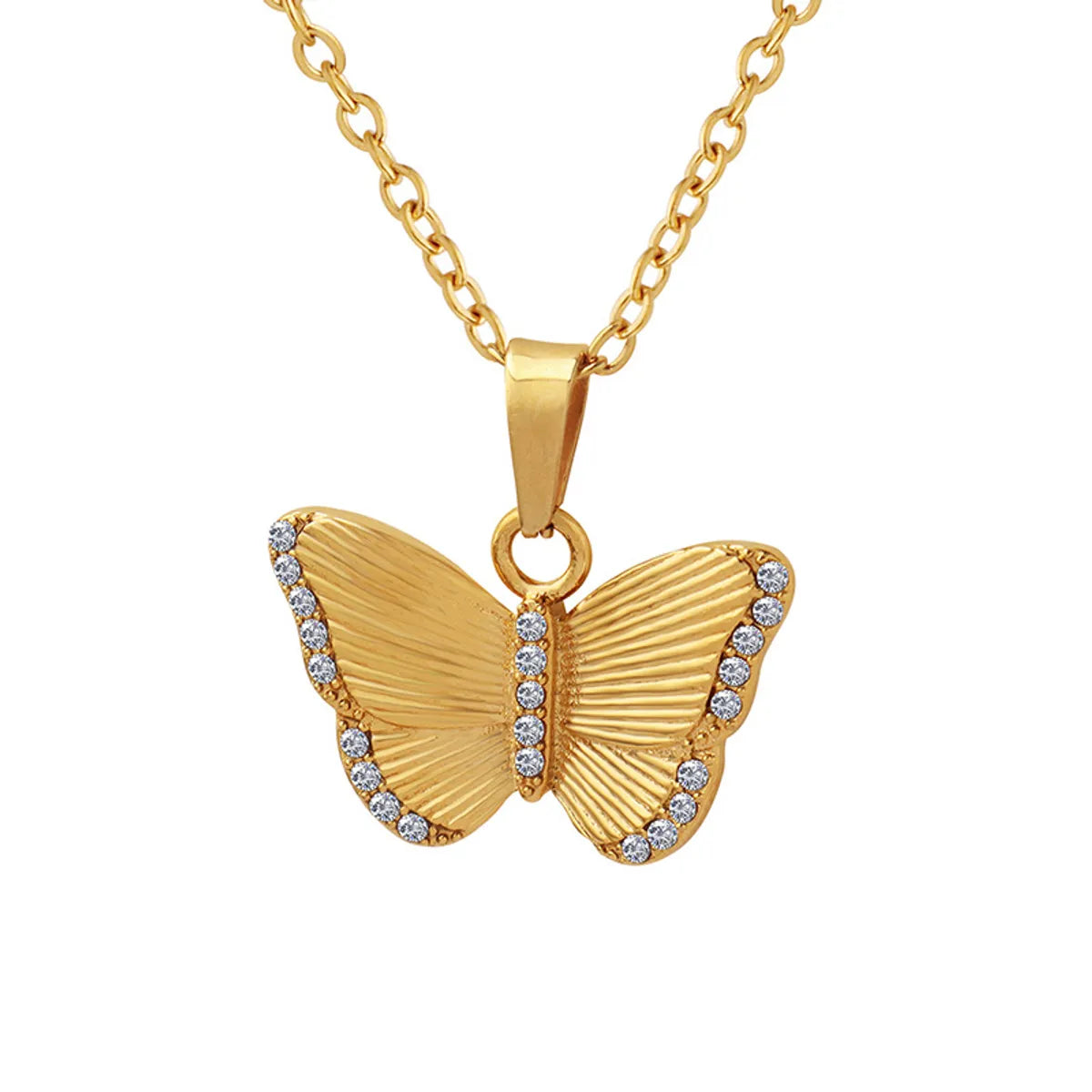 Fashion Butterfly Titanium Steel Pendant Necklace Plating Inlay Zircon Stainless Steel Necklaces