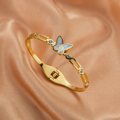 Fashion Butterfly Titanium Steel Plating Zircon Bangle 1 Piece