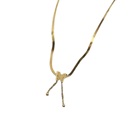 Wholesale Jewelry Fashion Butterfly Titanium Steel Titanium Steel 18K Gold Plated Gold Plated Silver Plated Tassel Pendant Necklace