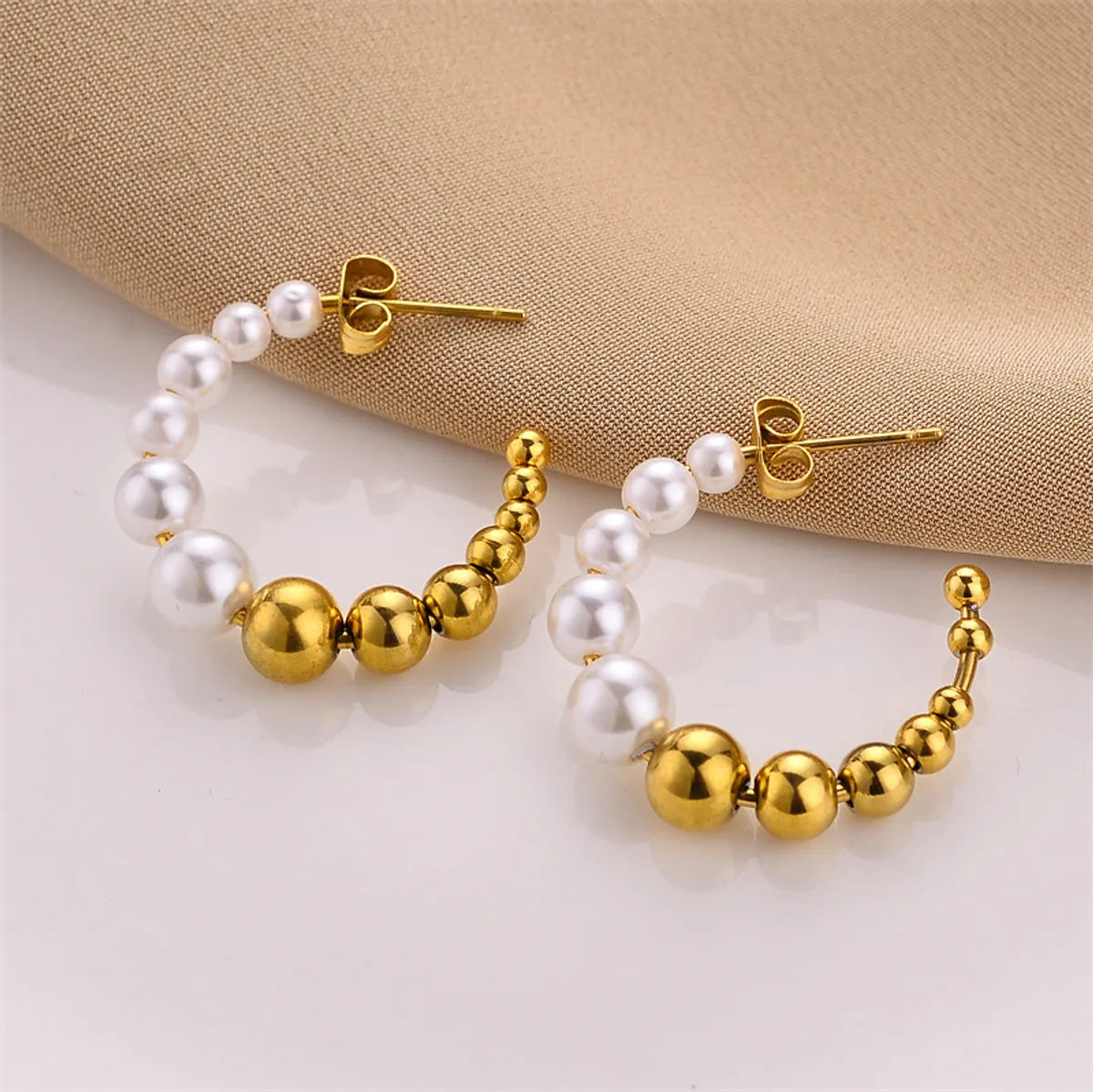 1 Pair Fashion C Shape Plating Imitation Pearl Titanium Steel Earrings