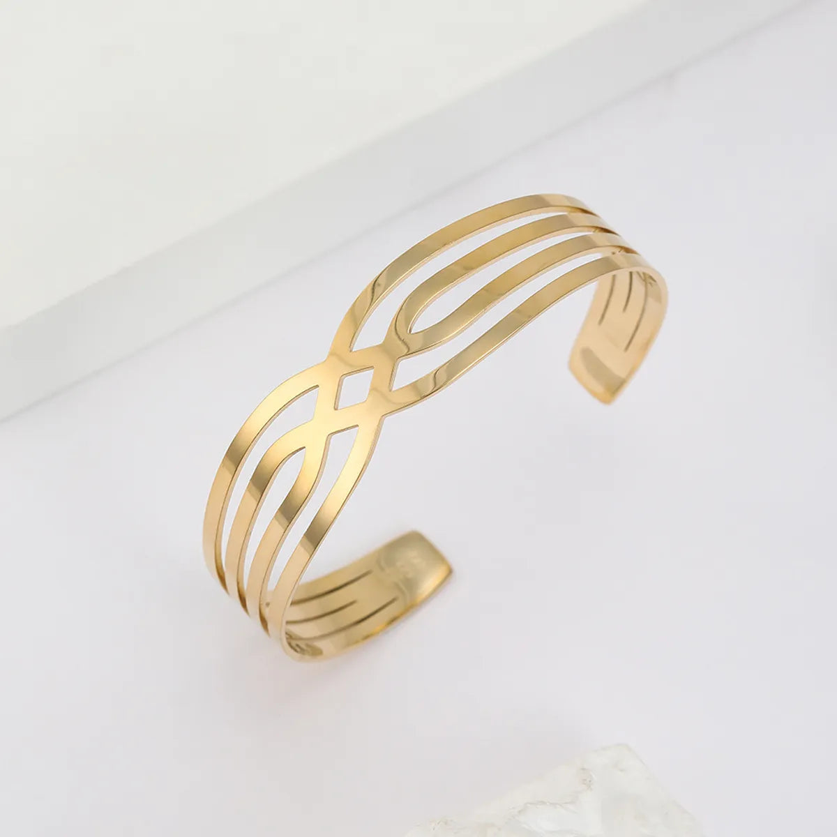 Fashion C Shape Rhombus Stainless Steel Criss Cross Hollow Out Bangle