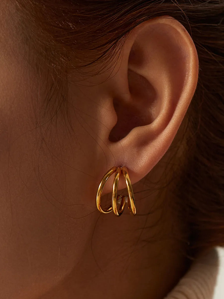 Fashion C Shape Gold Plated 304 Stainless Steel Ear Studs