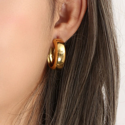 Fashion C Shape Plating 304 Stainless Steel 18K Gold Plated Earrings