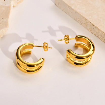 Fashion C Shape Plating Stainless Steel Earrings