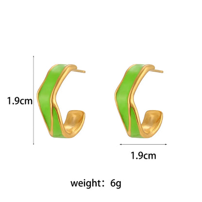 Fashion C Shape Enamel Plating Stainless Steel Gold Plated Hoop Earrings