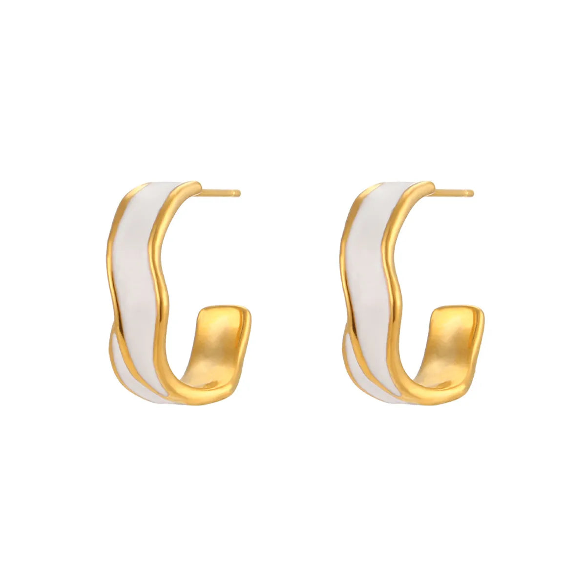 Fashion C Shape Enamel Plating Stainless Steel Gold Plated Hoop Earrings