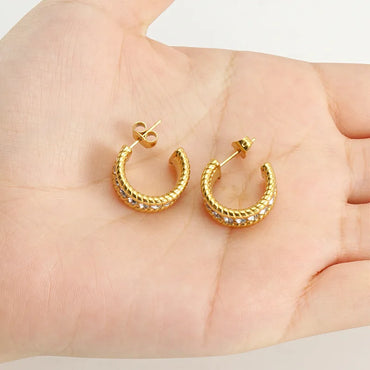 1 Pair Fashion C Shape Plating Inlay Stainless Steel Rhinestones Ear Studs