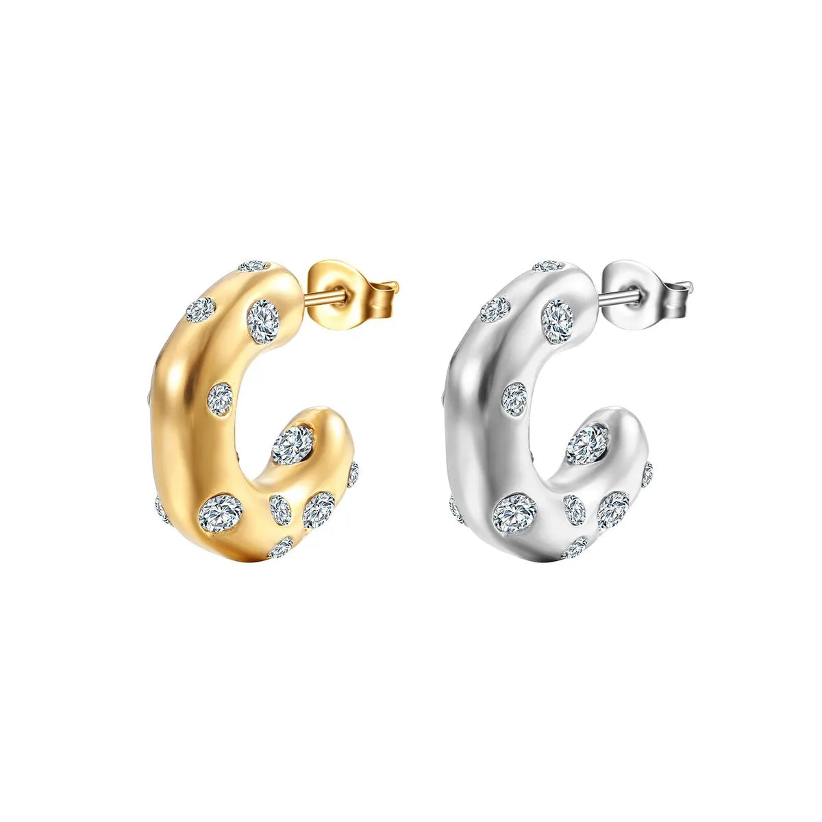 1 Pair Fashion C Shape Plating Inlay Stainless Steel Zircon Ear Studs