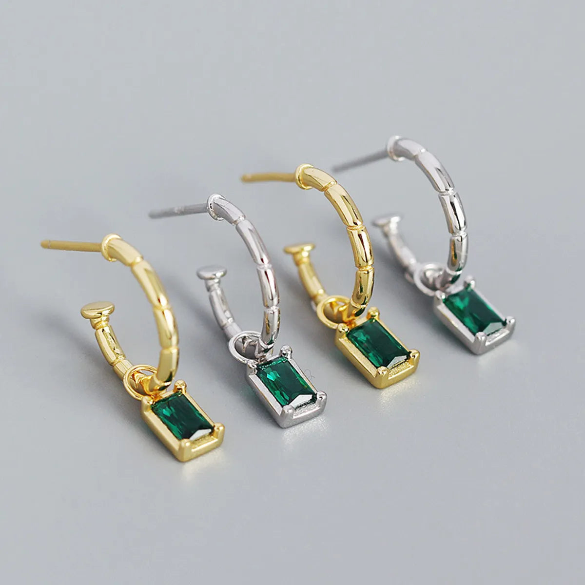 Fashion C Shape Plating Sterling Silver Zircon Earrings