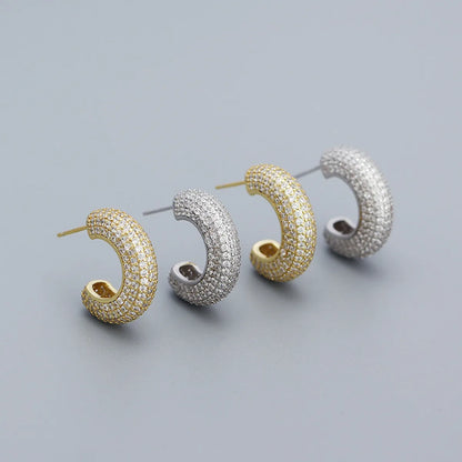 1 Pair Fashion C Shape Inlay Sterling Silver Rhinestones Ear Studs