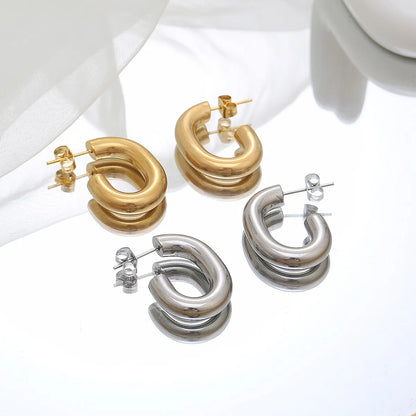 Fashion C Shape Plating Titanium Steel Ear Studs