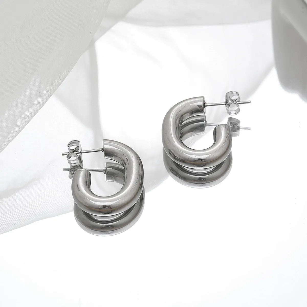 Fashion C Shape Plating Titanium Steel Ear Studs