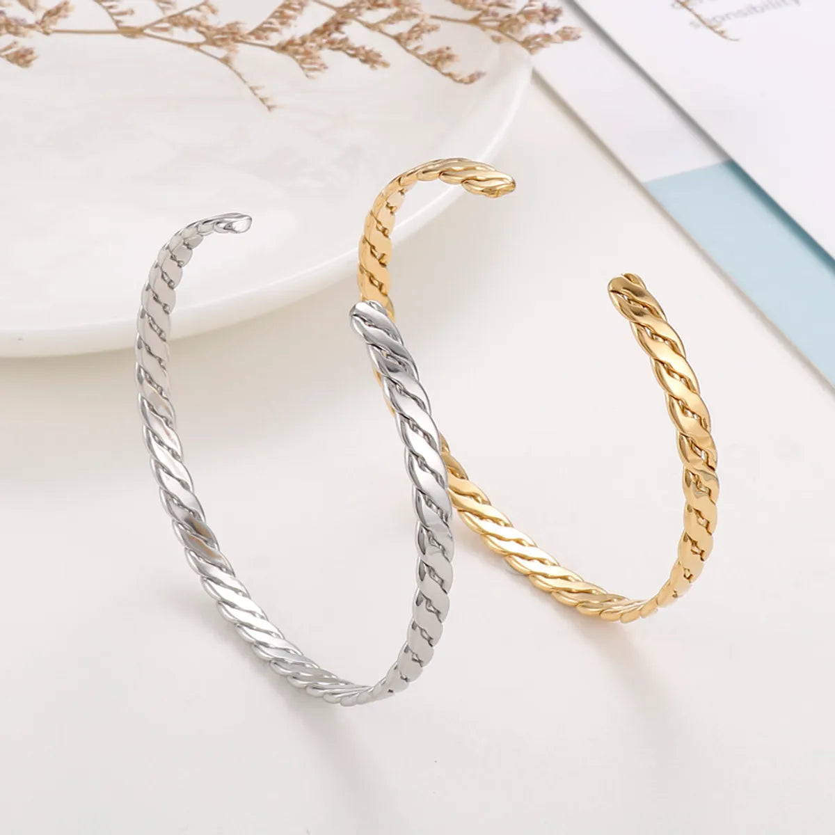 Fashion C Shape Titanium Steel Plating Bangle